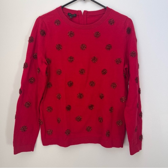 Talbots Wool Blend Red Sweater with Circle Embellishments Women's Size Large - Picture 1 of 5